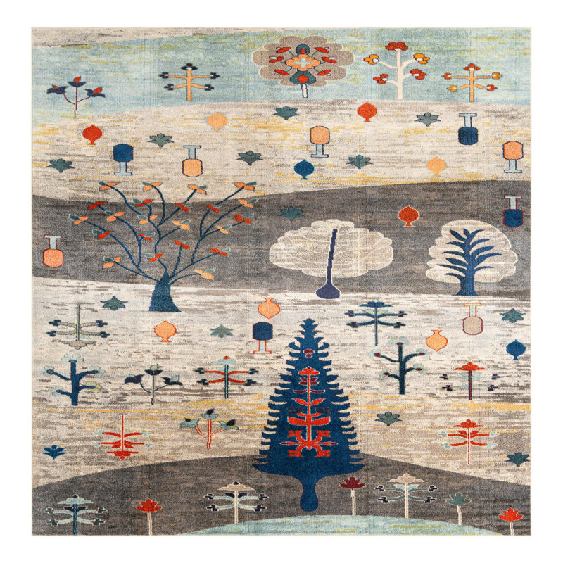 Washable Floral Indoor Rug, Square 9'10"