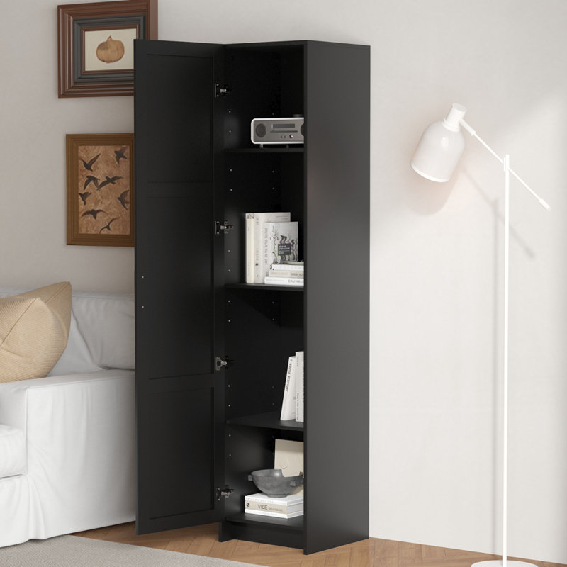 Tall Narrow Bathroom Storage Cabinet with 3 Adjustable Shelves, Black