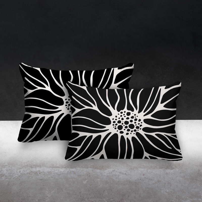 Polyester / Mélange de polyester Housse de coussin rectangulaire intérieure / extérieure lombaire et insert, Noir