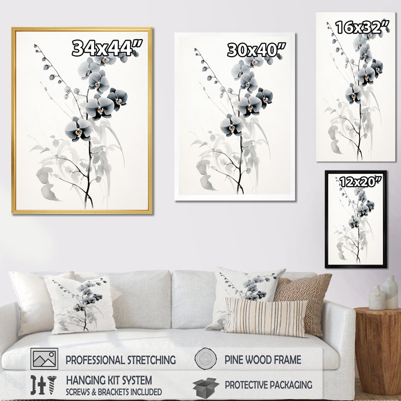 «Cederlind Asian Art Orchids Sumi», reproduction sur toile, H 32 po x l 24 po x P 1 po, Cadre naturel flottant