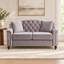 Causeuse Chesterfield de 58,5 po de largeur avec dossier incurvé capitonné, garniture cloutée, pieds en bois massif et 2 coussins décoratifs-268806669