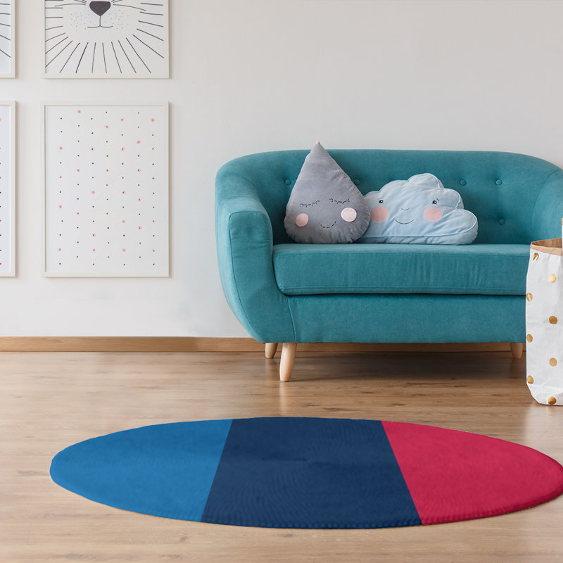 Tapis bleu/marine/rouge rayé, Rond 5 pi