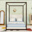Lit plateforme à baldaquin en bois luxueux avec tête de lit tapissier et lattes-917402161-917402162