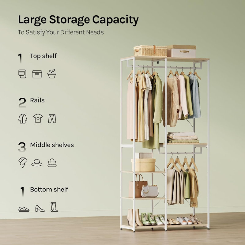 Mahurin 90cm Clothing Rack, Light Woodlook/White