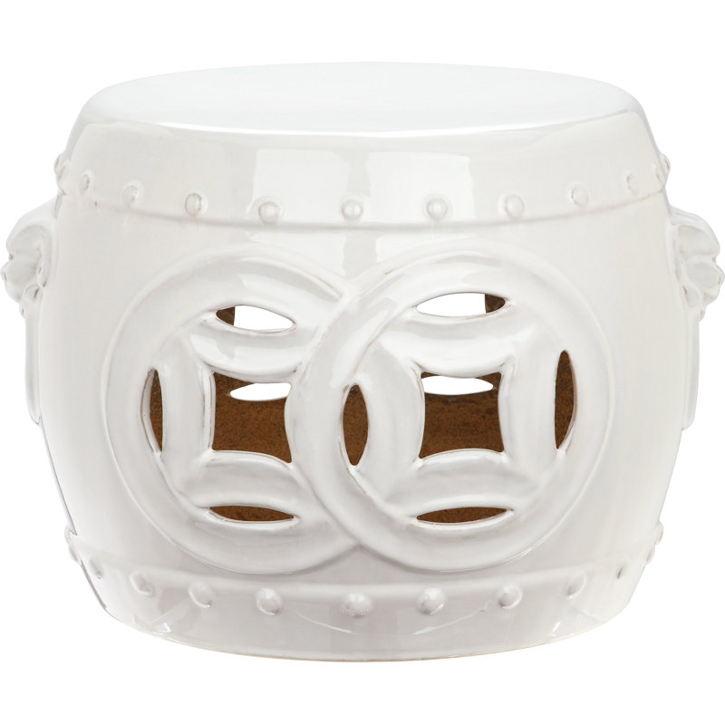Veer Ceramic Accent Stool, Antique White