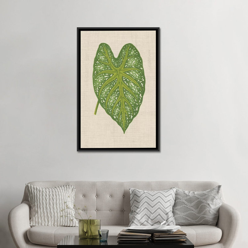 « leaves on linen i », impression sur toile, H 26 po x l 18 po x P 1,5 po, Toile avec cadre noir