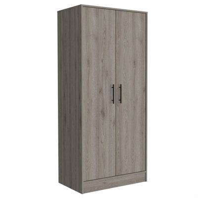 Armoire, deux tablettes, porte double, tringle en métal, un tiroir