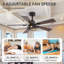 Ventilateur de plafond 42 po moderne noir mat avec télécommande, moteur silencieux réversible et fonction de mémorisation de la lumière