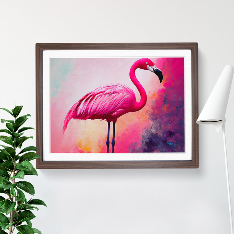 Cosmopolitan Flamingo - Framed Print, 25cm H x 34cm W x 2cm D, Walnut