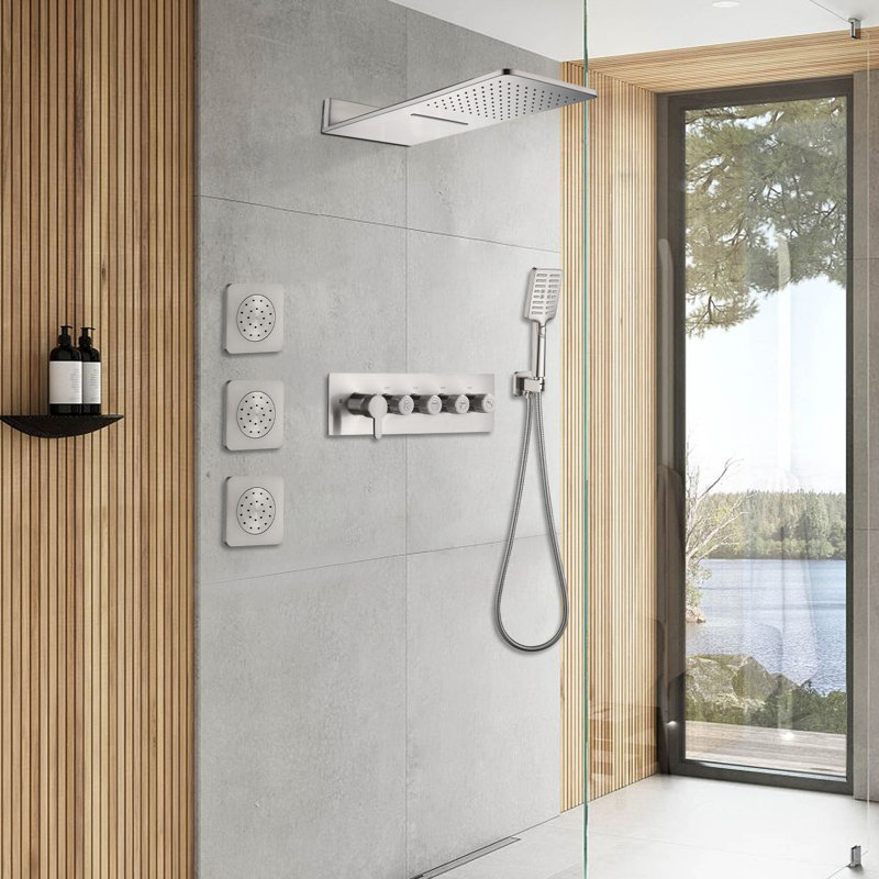 Système de douche complet avec valve brute, Argent
