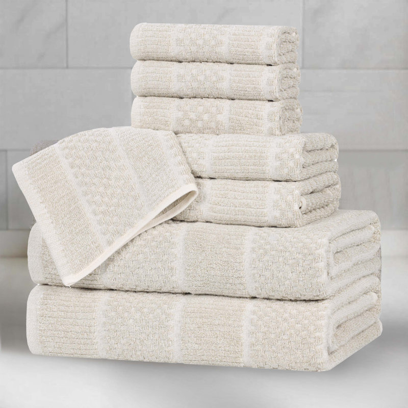 Ensemble de serviettes 8 pièces en mélange de coton et viscose Naples, Beige