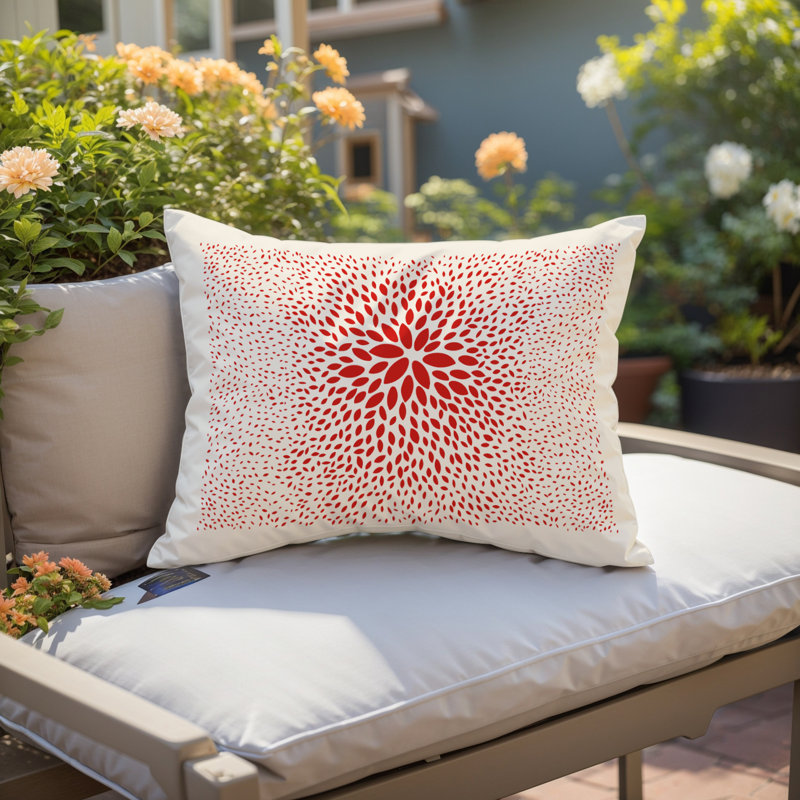Housse et insert de coussin rectangulaire intérieur / extérieur en polyester filé Bavière, Rouge / Crème