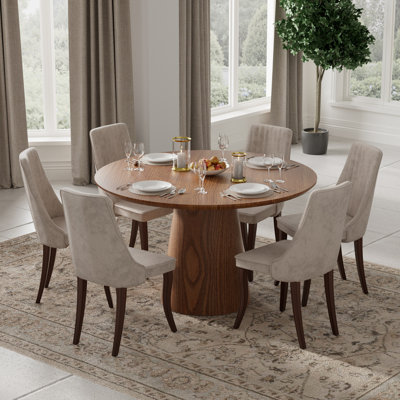 Rpund Modern Farmhouse Dining Set with Upholstery Dining Chair Set for Dining Room by Gracie Oaks