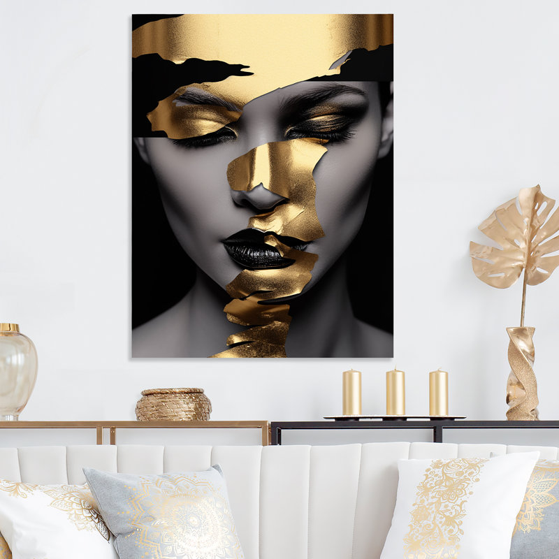 Black And Golden Woman Photo I - Fashion Metal Art, 32" H x 16" W x 1" D