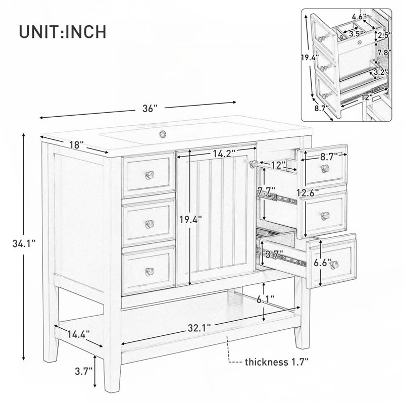 Meuble-lavabo 36 po avec lavabo en céramique, Vert