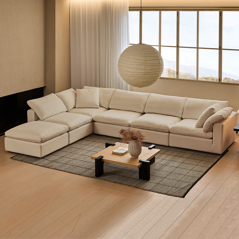Canapés modulaires 5 places et 1 repose-pieds, Brun clair