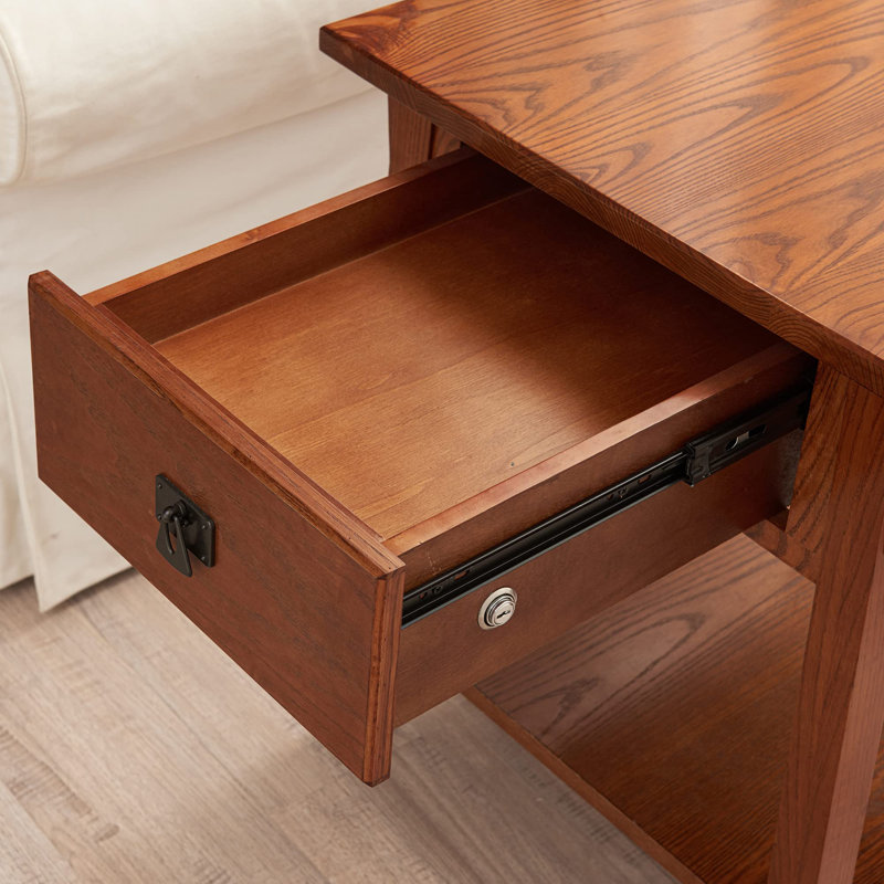Russet Solid Wood Mission End Table with Locking Compartment