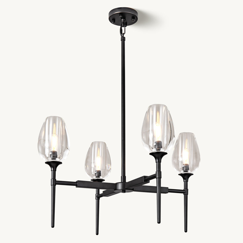 Lustre Lutina avec abat-jours cylindriques en verre pour le salon, la salle à manger, Noir mat