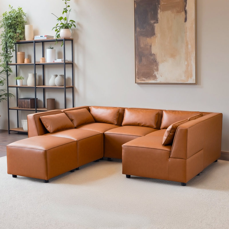 Drua 6-Piece Leather Modular Sectional Sofa