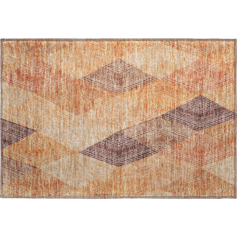 Premium Machine Washable Prisco Orange Rug, Rectangle 1'8" x 2'6"