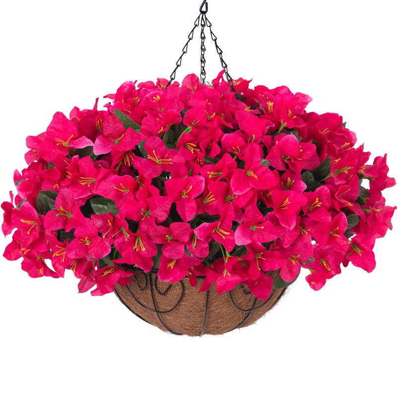 Panier artificiel à fleurs artificielles pour l'extérieur, Rose chaud
