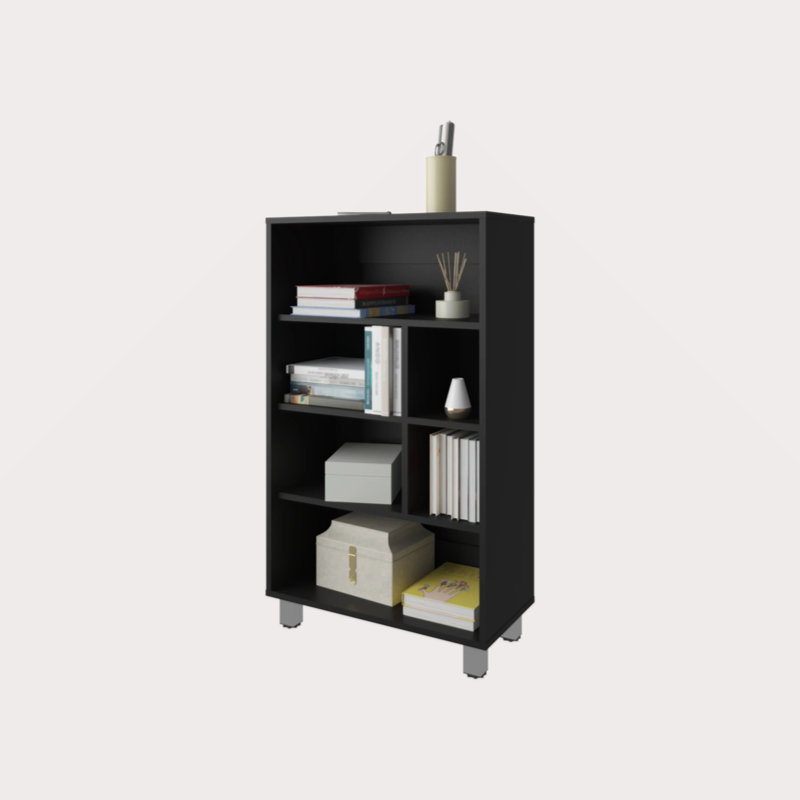 Bibliothèque avec six tablettes, Noir, noir, noir, noir