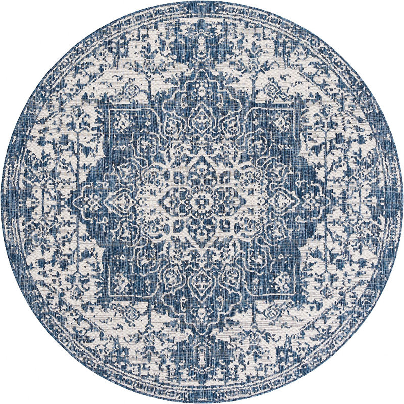 Outdoor Destiny Area Rug Bone Color, Round 6'7"