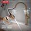 Robinet de cuisine Renaldi en or brossé avec douchette rétractable, robinet d'évier de cuisine monotrou moderne, poignée simple, bronze champagne Lumicoat-101126195