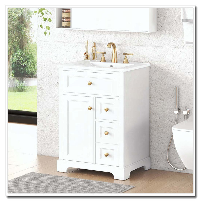 24''Bathroom Vanity with Sink, Blanc
