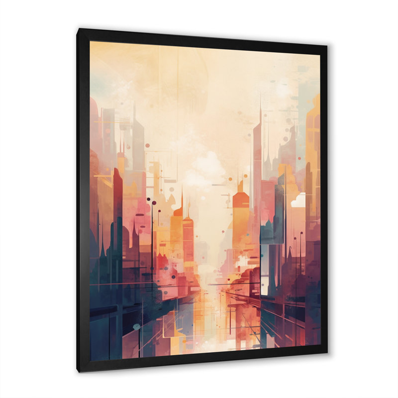 Paysage urbain moderne I - art mural urbain, Impression noire sur toile encadrée, H 20 po x l 12 po x P 1 po