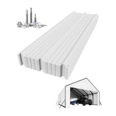 Panneaux de toiture pour abri d'auto en métal 20 x 25 pi, 20 x 20 pi, ensembles d'abri d'auto robustes en métal, panneaux nervurés en acier galvanisé 27 Ga, 60,23 po x 19,68 po, 16 pièces, blanc
