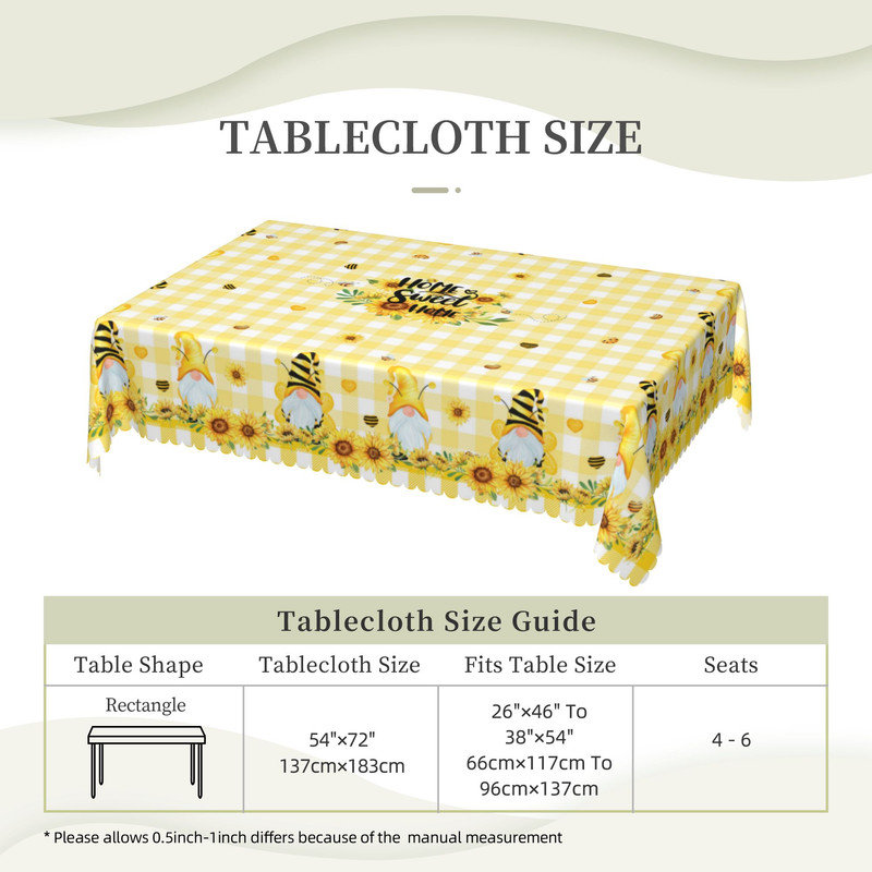 Nappe lavable en polyester de style campagnard avec motif tournesol et guingan, L 86,6 po x l 70,8 po