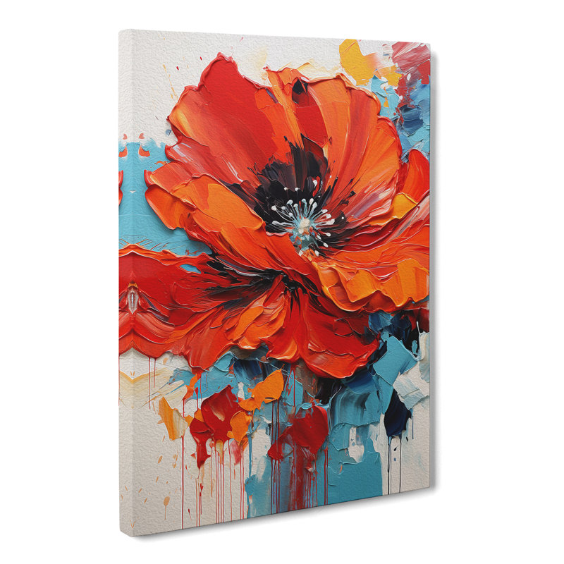 Poppy Flower Action Painting No.3 - Wrapped Canvas, 60cm H x 40cm W x 3cm D