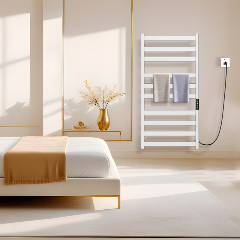 Chauffe-serviettes électrique 10 barres porte-serviettes mural chauffant, Chrome poli