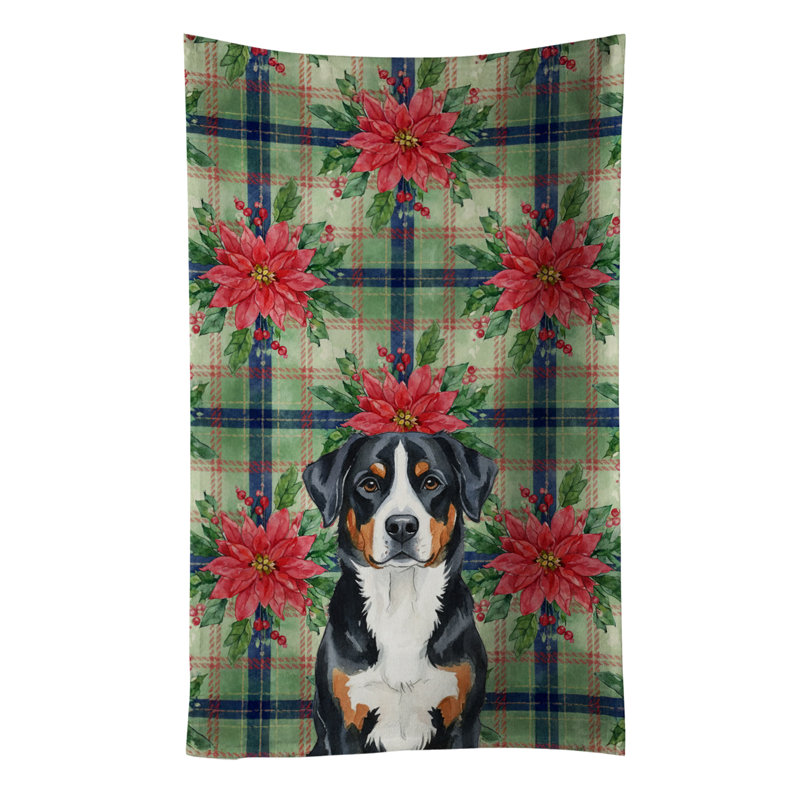 Greater Swiss Mountain Dog Christmas PoinsettIas Kitchen Towel, Black/White Greater Swiss Mountain Dog