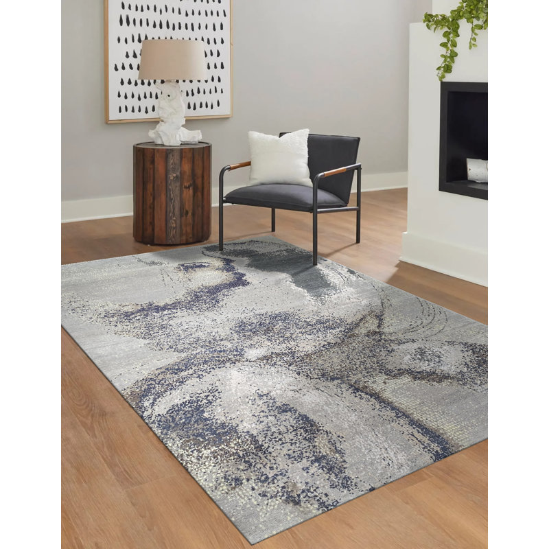 Abstract Hand-Knotted Wool GREY Area Rug, Rectangle 8' x 10'