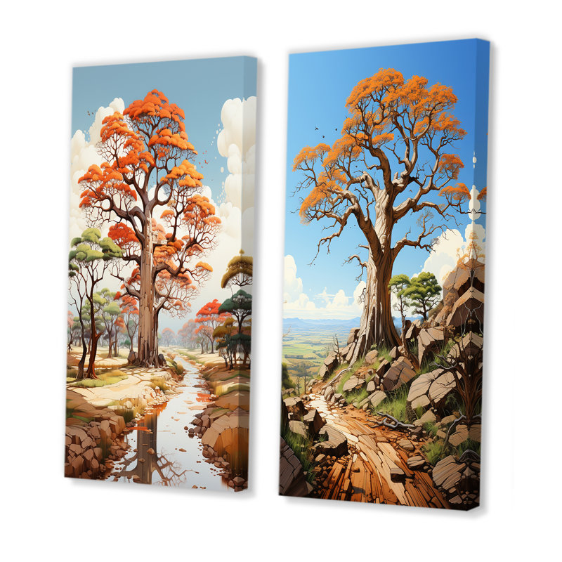 Représentation transparente de baobab - ensemble de 2 décorations murales arbre baobab, H 28 po x l 25 po, Toile tendue