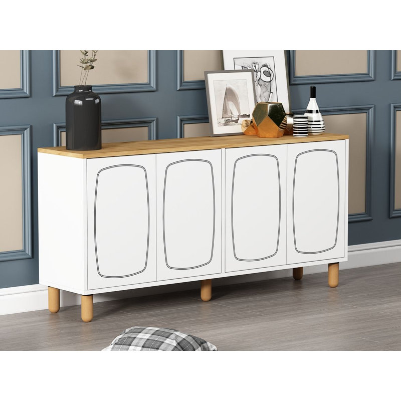 Console moderne Modern, chêne saphir et blanc, 59,1 po x 28,7 po x 14,2 po | 100% panneau de particules enduit de mélamine, épaisseur: 0,7 pouce | Plusieurs tablettes, design scandinave, solution peu encombrante