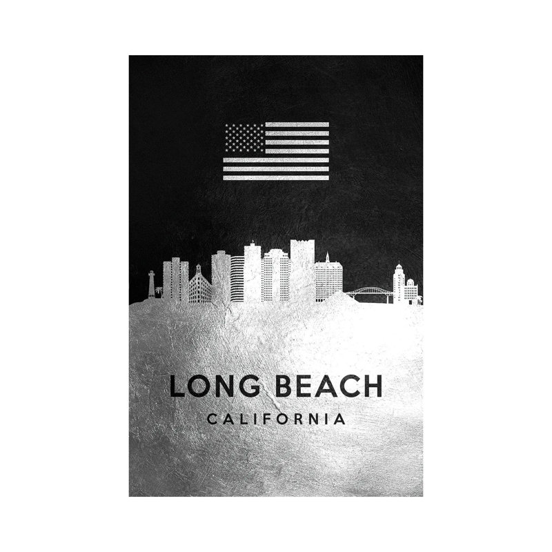 Long Beach California Silver Skyline by Adrian Baldovino - Wrapped Canvas Print, 66.04 cm H x 45.72 cm W x 1.91 cm D