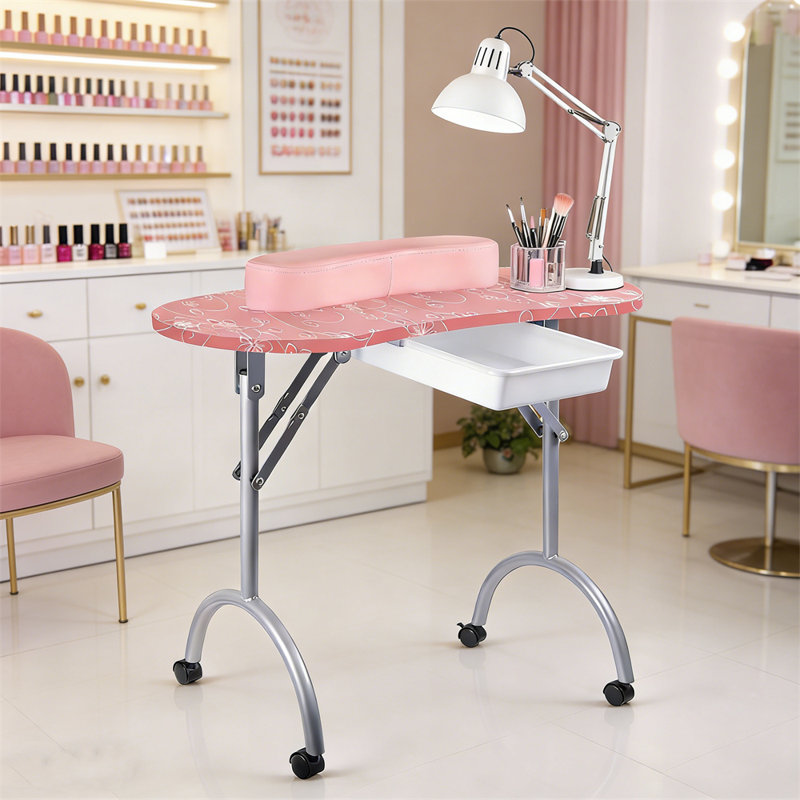 Table de manucure portable avec roulettes et tiroir