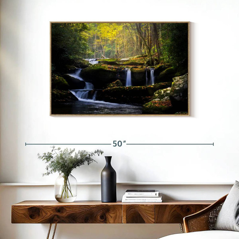 Stream In The Smokies, Cadre flottant en bois naturel, 37 po x 25 po