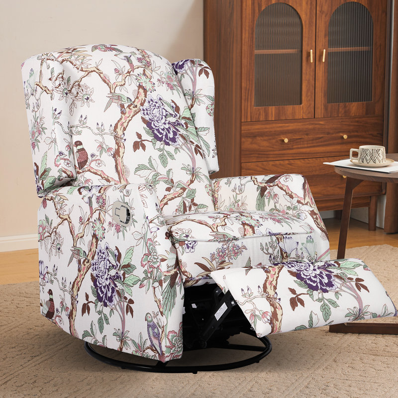 Floral Patterned Wingback Swivel Rocker Recliner Set