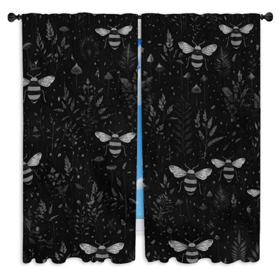 Bee Floral Illustration Window Curtains  Bee Sheer & Room Darkening - 2 Panels