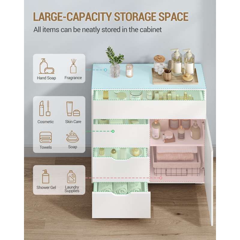 Sideboard Storage Cabinet, Morden Kitchen Cabinets with Adjustable Shelf, Freestanding Kitchen Cupboard Buffet, for Dining Room, Living Room, White 