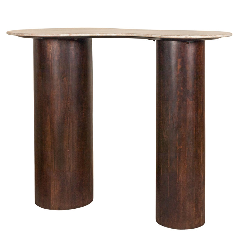 Table à hauteur de bar en marbre et bois de manguier biologique, noyer