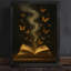 Reproduction d'art encadré noir avec papillon doré et livre mystique-1354118040