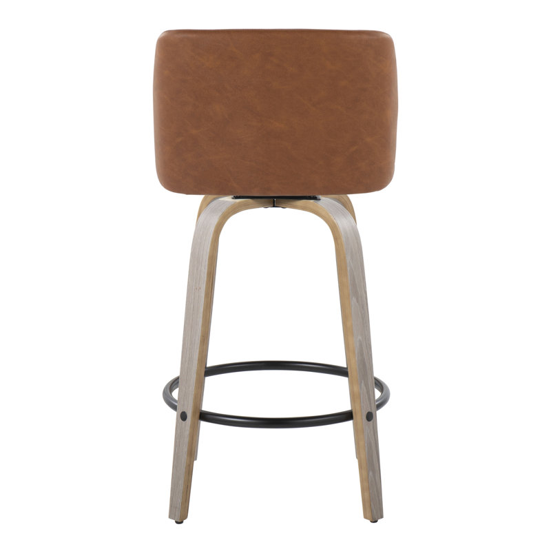 Thea 26" Fixed-Height Counter Stools with Bent Wood Legs & Round Footrest, Counter Stool (26" Seat Height), Light Gray/Black