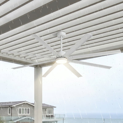 Ventilateur de plafond extérieur imperméable de 65 po / 72 po avec lumière et télécommande, ventilateur intelligent résistant aux intempéries avec Alexa / application / télécommande, grand débit d'air à 8 pales en aluminium, ventilateur de plafond extérieur industriel moderne pour patio, pavillon de jardin, pergola, magasin, extérieur