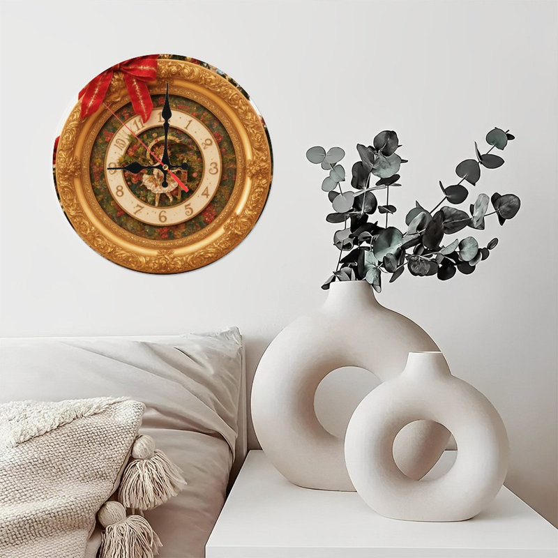 Horloge-Avec-Hiver-Village-Scène