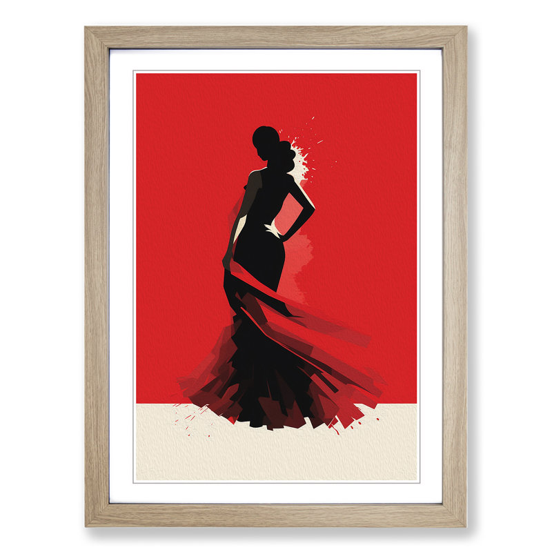 Flamenco Dancer Minimalism - Single Picture Frame Print on Wood, 64cm H x 46cm W x 2cm D, Oak
